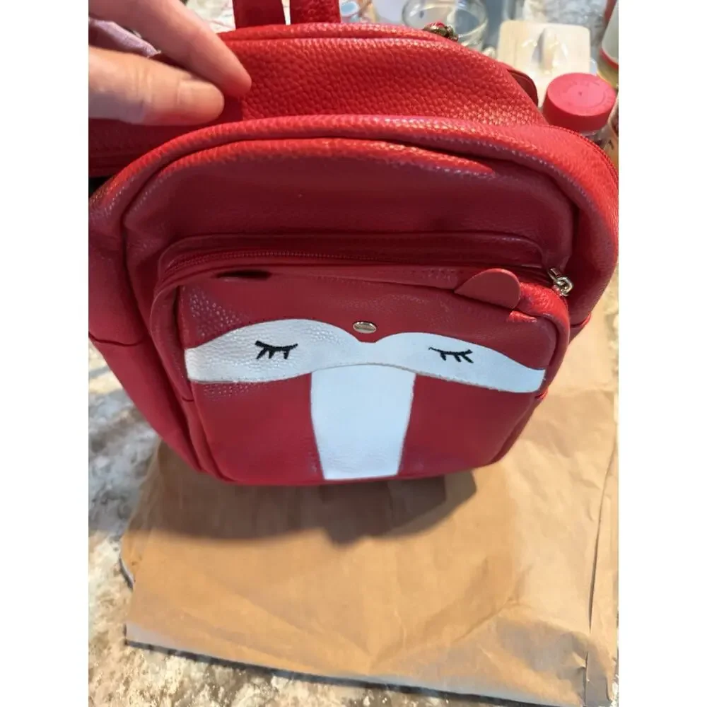 NEW Fox Backpack, orange,‎ mini, purse, leather like, lined